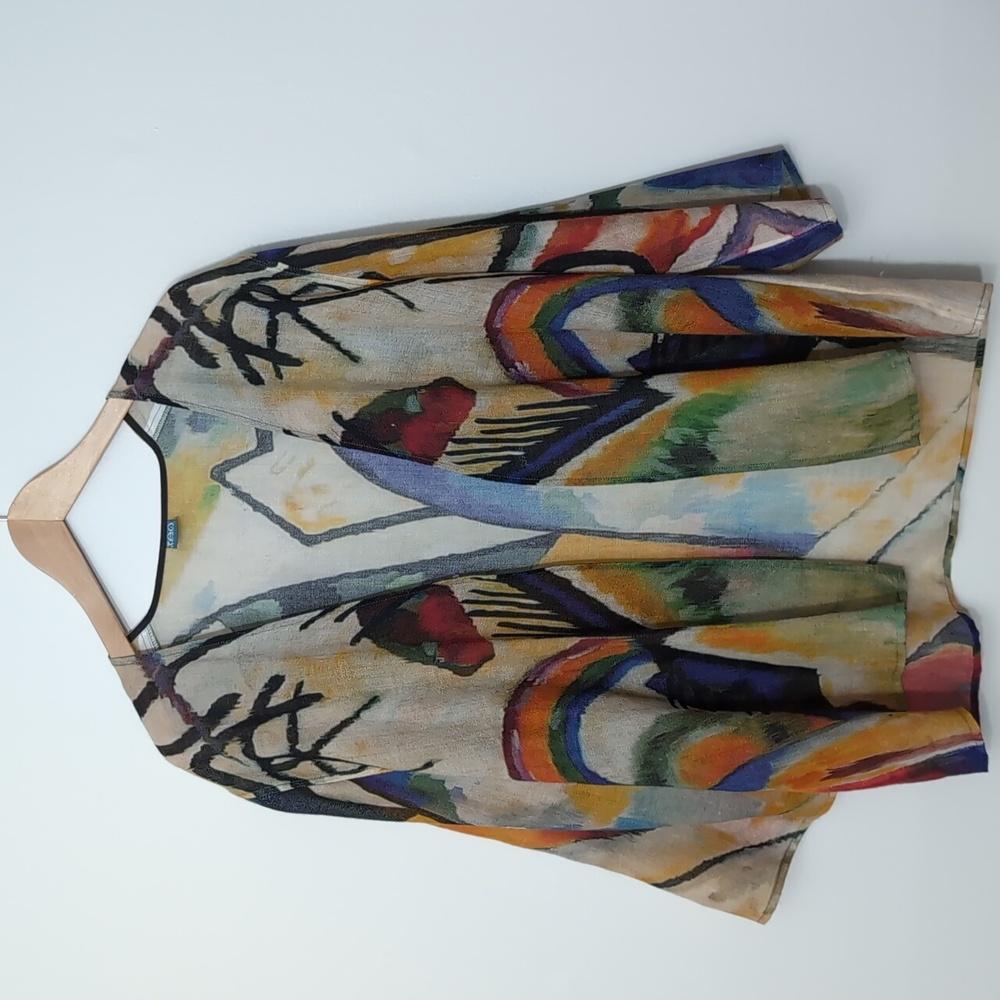 Tao House One-Of-A-Kind Hand Printed 100% Featherweight Fine Wool Cardigan OSFC